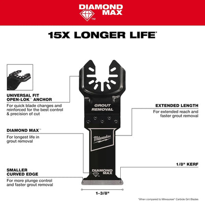 Milwaukee DIAMOND MAX Diamond Grit Plunge Grout Removal Universal Fit Oscillating Multi-Tool Blade (1 PK) 49-25-2251 | 4.169 in Blade Length