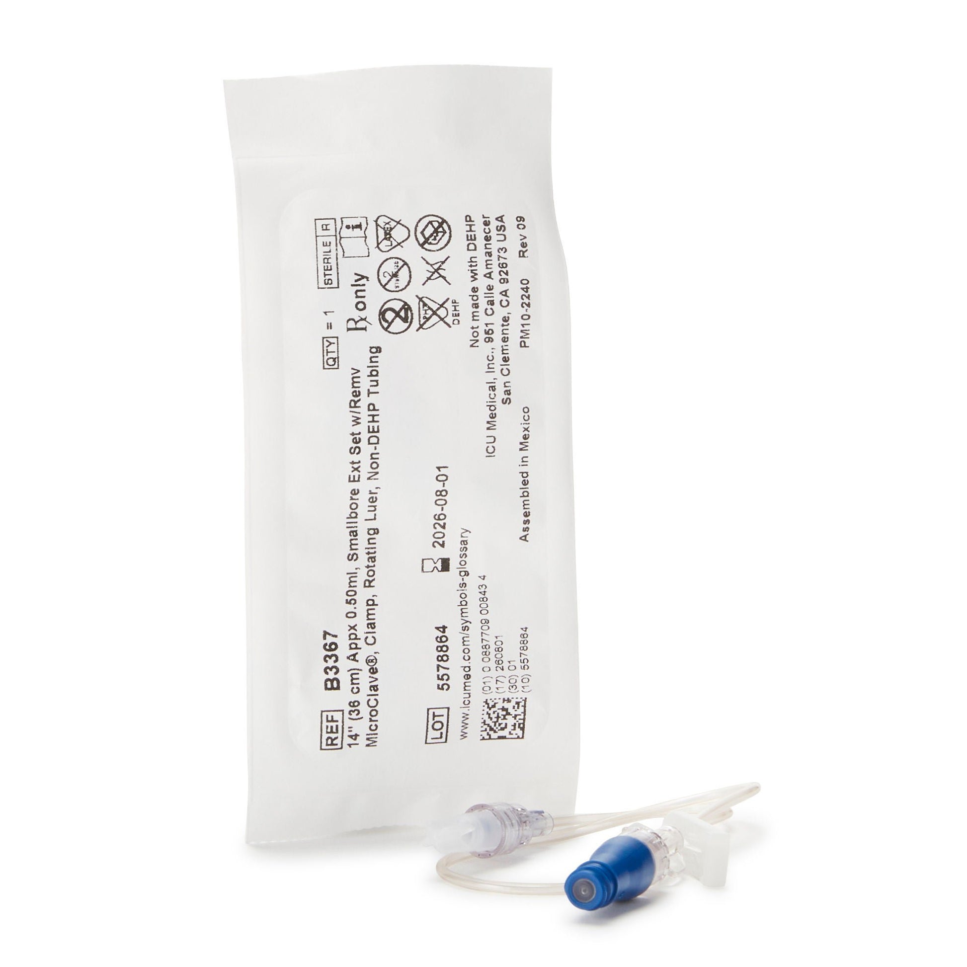 ICU IV Extension Set Needle-Free Port Small Bore 14 Inch Tubing