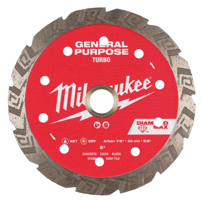 Milwaukee 5" DIAMOND MAX Turbo, General Purpose Diamond Blade 49-93-9105 | Diamond Coated
