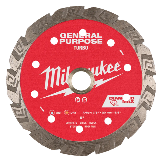 Milwaukee 5" DIAMOND MAX Turbo, General Purpose Diamond Blade 49-93-9105 | Diamond Coated