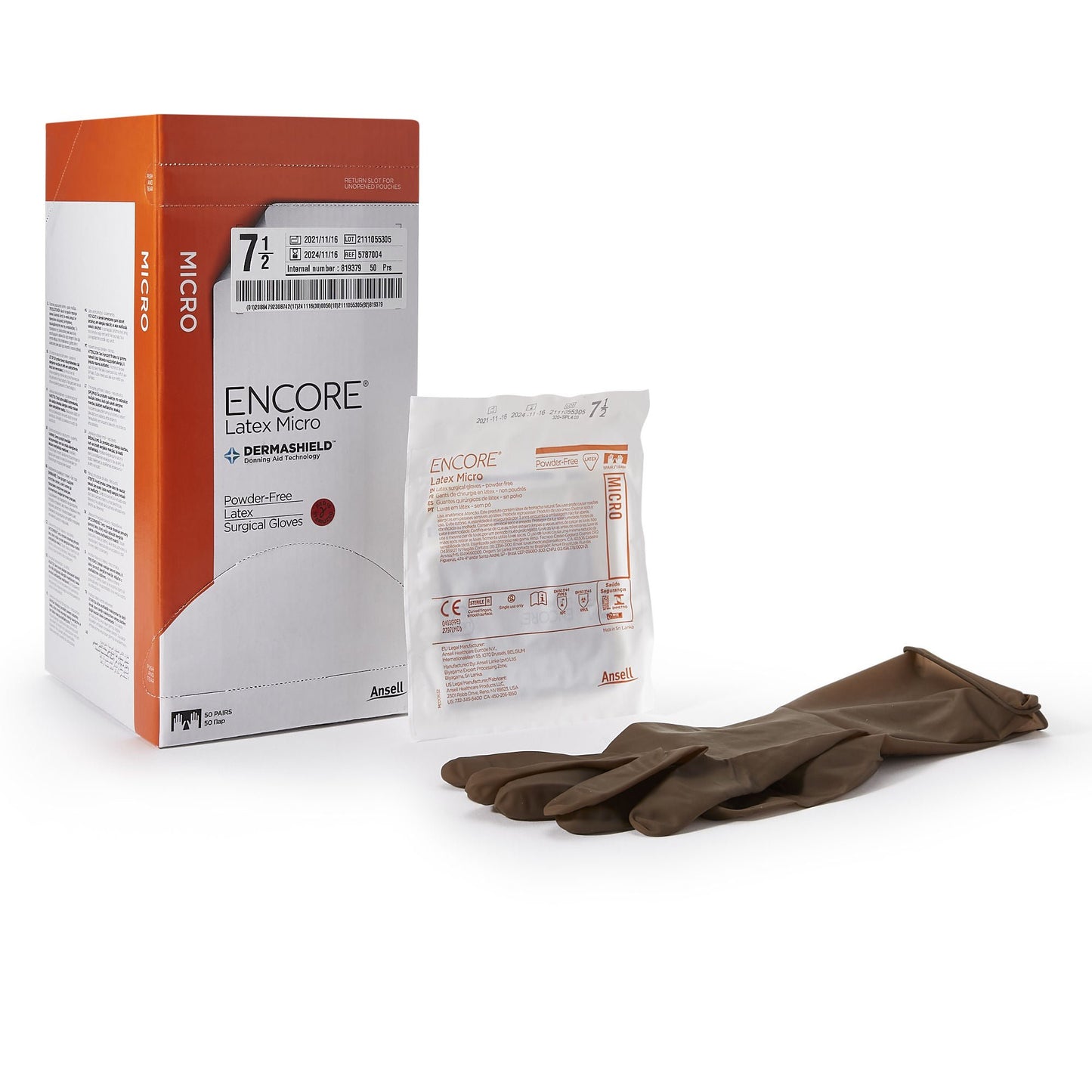 Sterile ENCORE® Latex Micro Latex Surgical Gloves, Brown