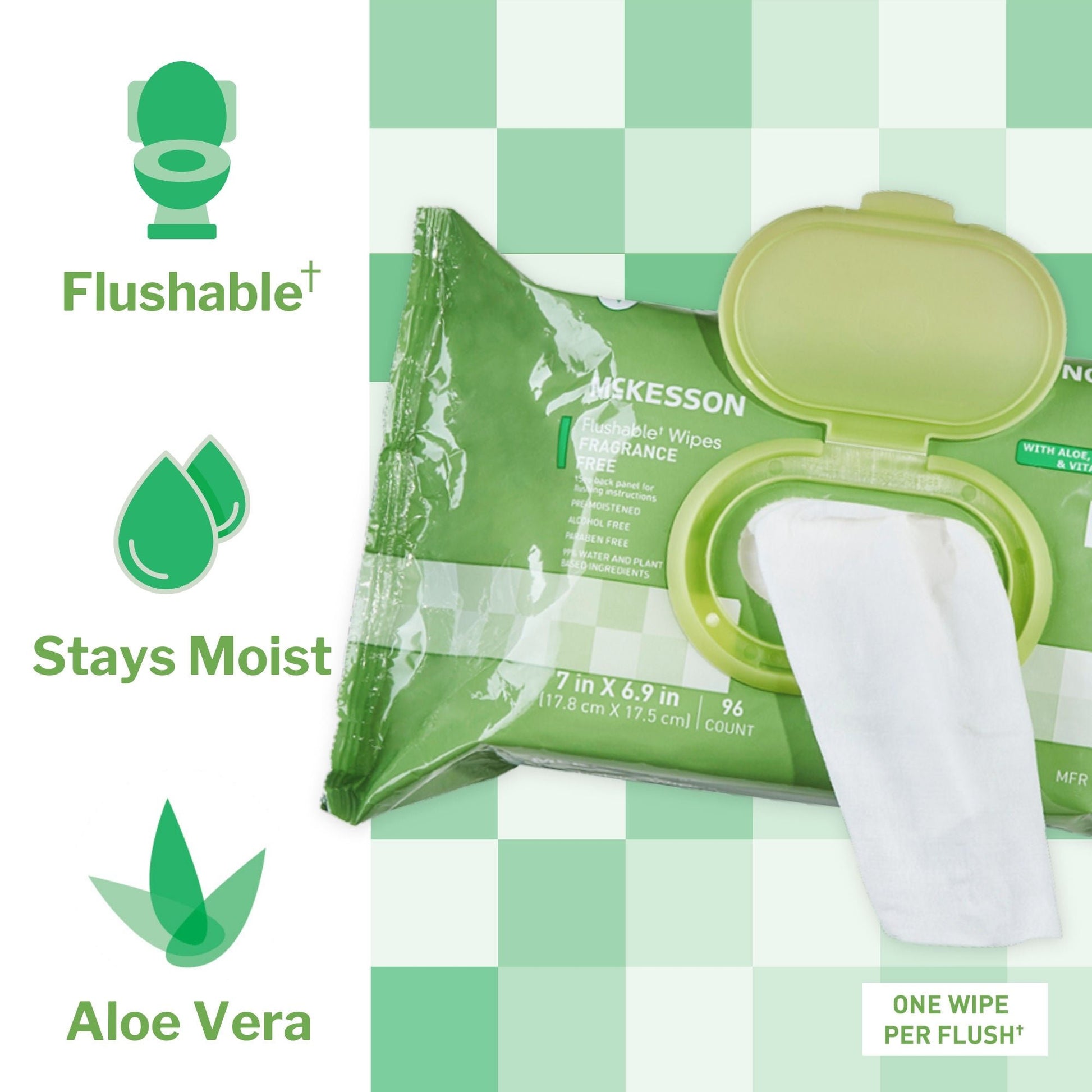 McKesson Flushable* Wet Wipes - Unscented, 96 Wet Wipes per Pack