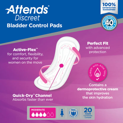 Attends® Discreet Women's Moderate Bladder Control Pad, 10.5-Inch Length