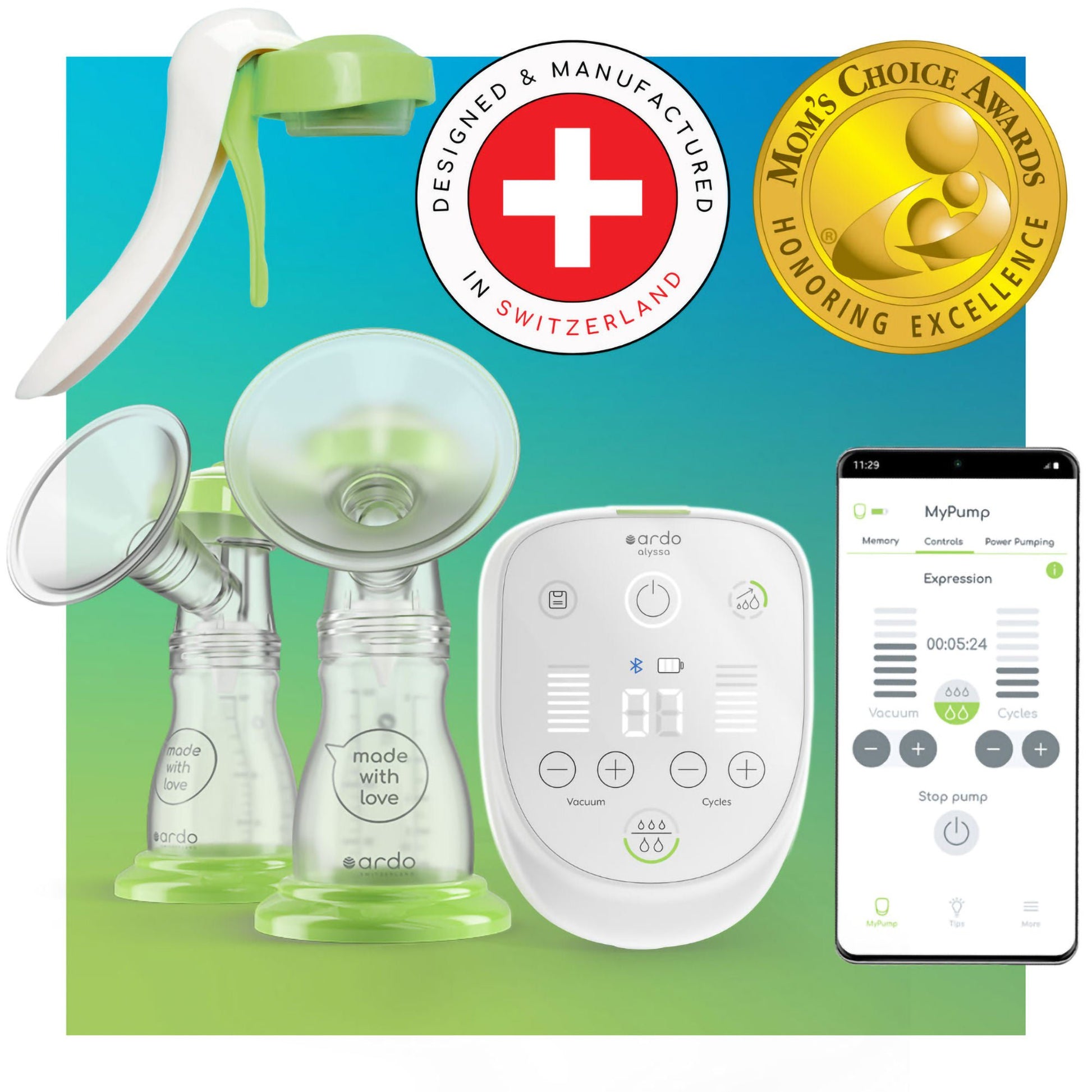 Ardo Alyssa Double Electric Breast Pump with Manual Pump Handle