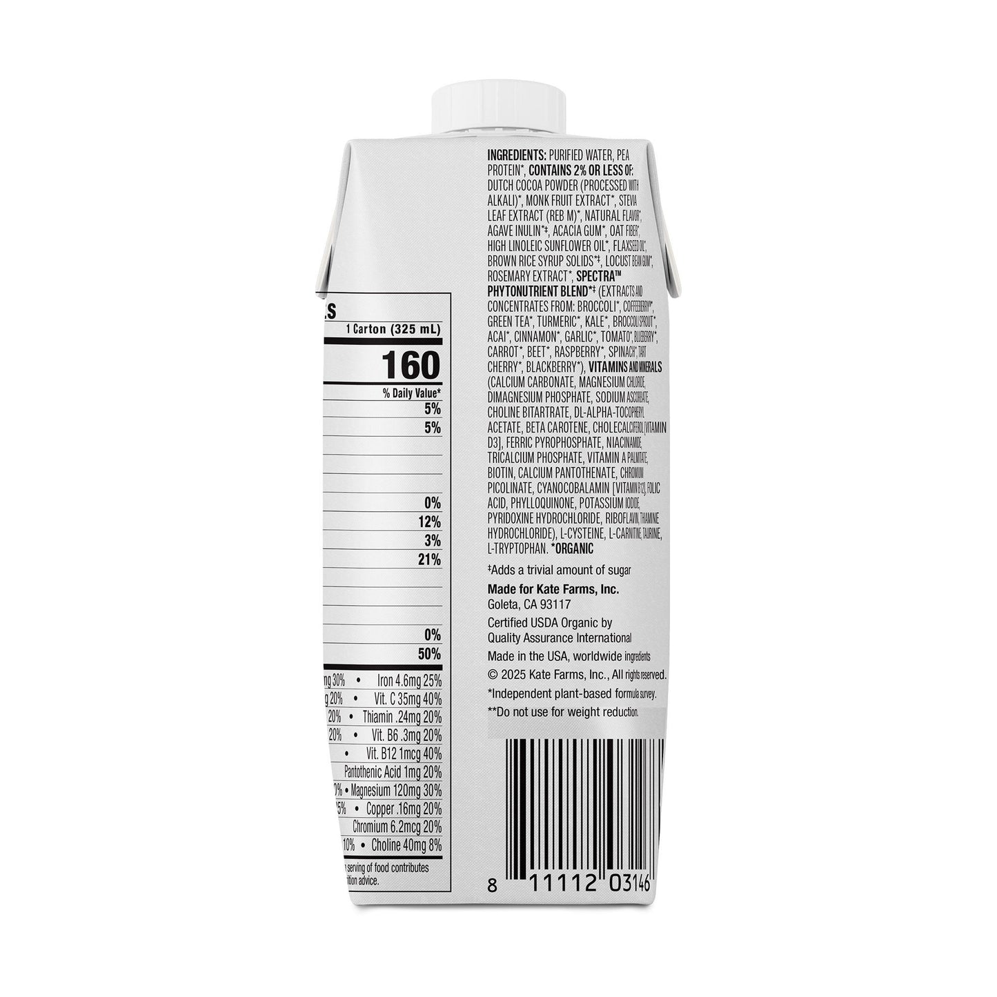 Kate Farms High Protein Oral Supplement Chocolate Flavor Liquid Carton