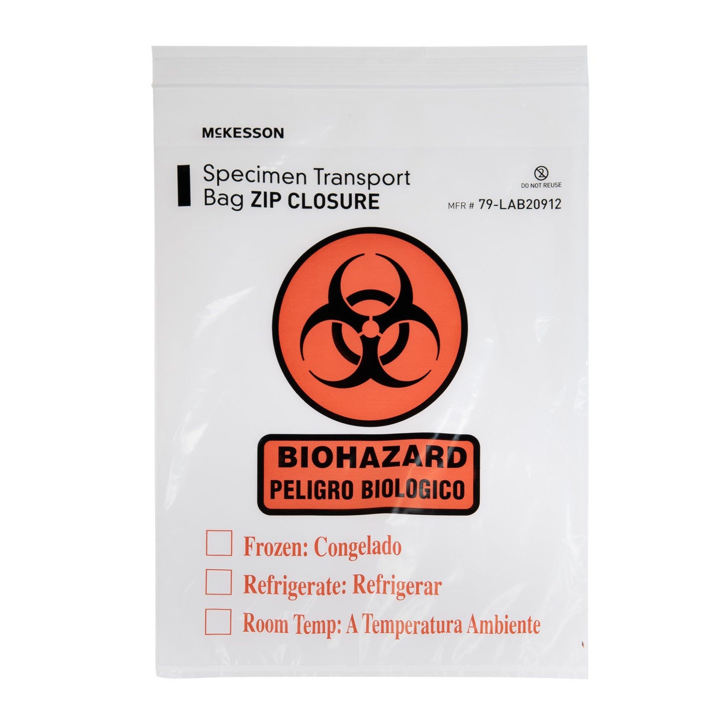 McKesson Specimen Transport Bag with Document Pouch, Zip Closure