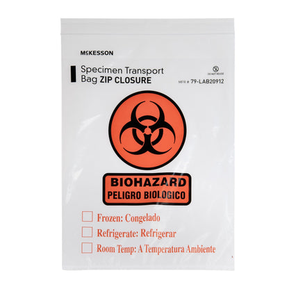 McKesson Specimen Transport Bag with Document Pouch, Zip Closure
