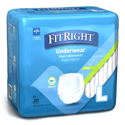 FitRight Extra Absorbent Underwear Pull On with Tear Away Seams Adult Unisex Disposable Moderate Absorbency