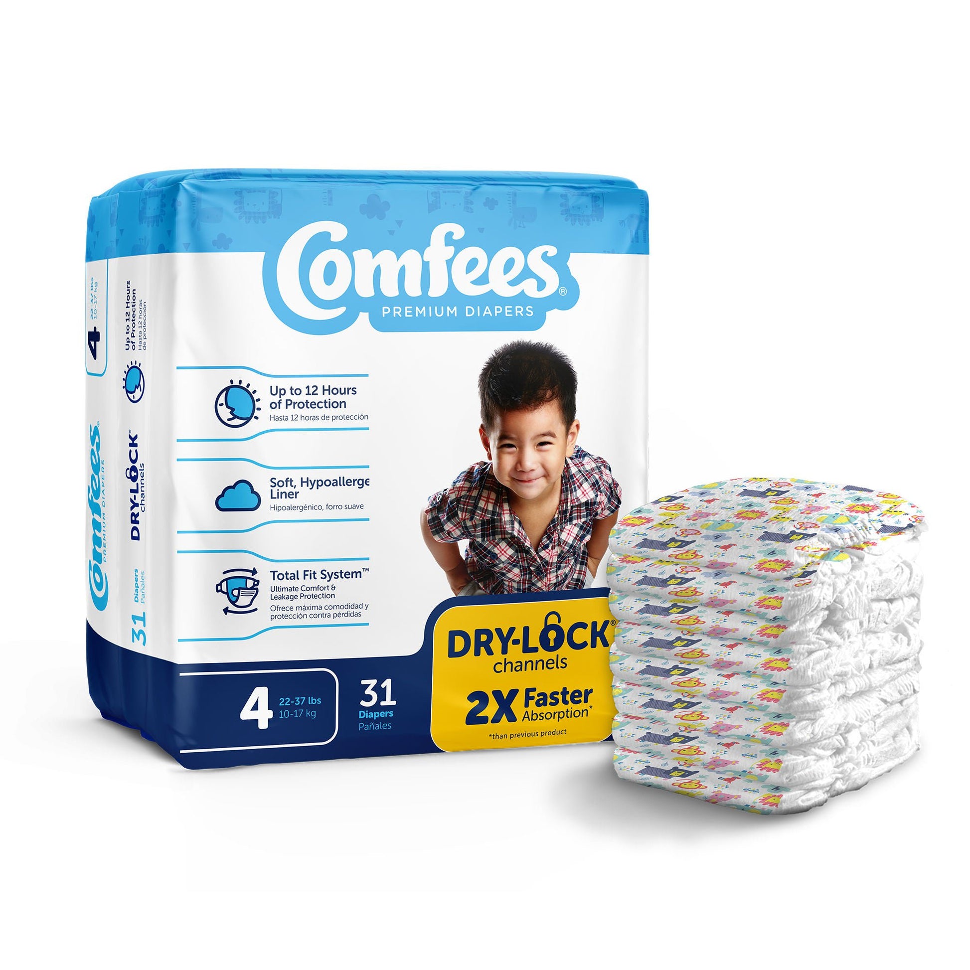 Attends Comfees Premium Baby Diapers, Tab Closure, Kid Design