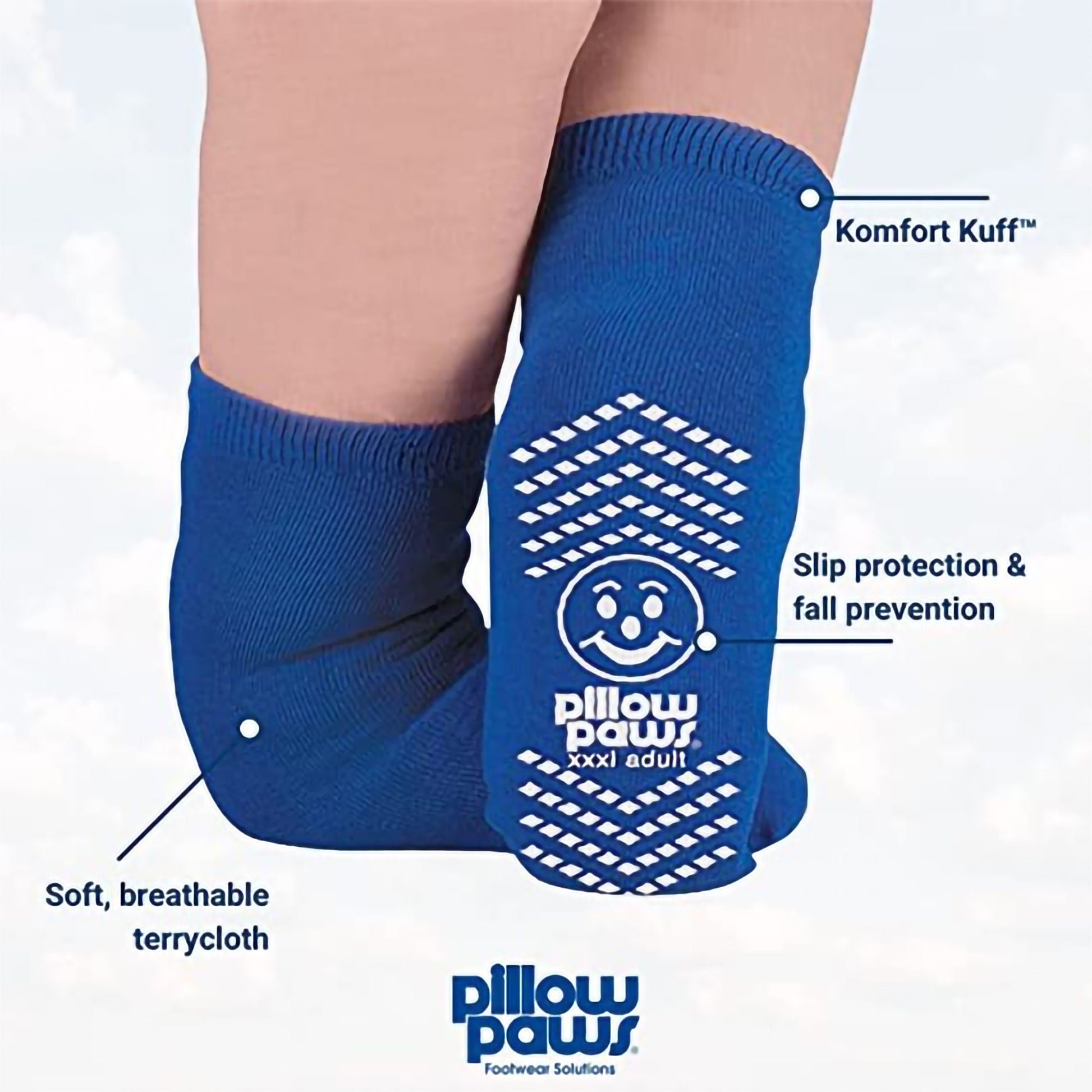 Pillow Paws® Ankle High Double Imprint Terries™ Slipper Socks, 3X-Large/X-Wide