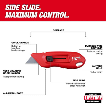 Milwaukee Compact Side Slide Utility Knife 48-22-1516 | 2.4 in Blade Length, Steel