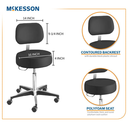 McKesson Pneumatic Exam Stool, Black, with Backrest