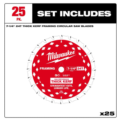 Milwaukee 7-1/4" 24T Thick Kerf Framing Circular Saw Blade Contractor Pack (25 PK) 48-40-2740 | 25-Piece