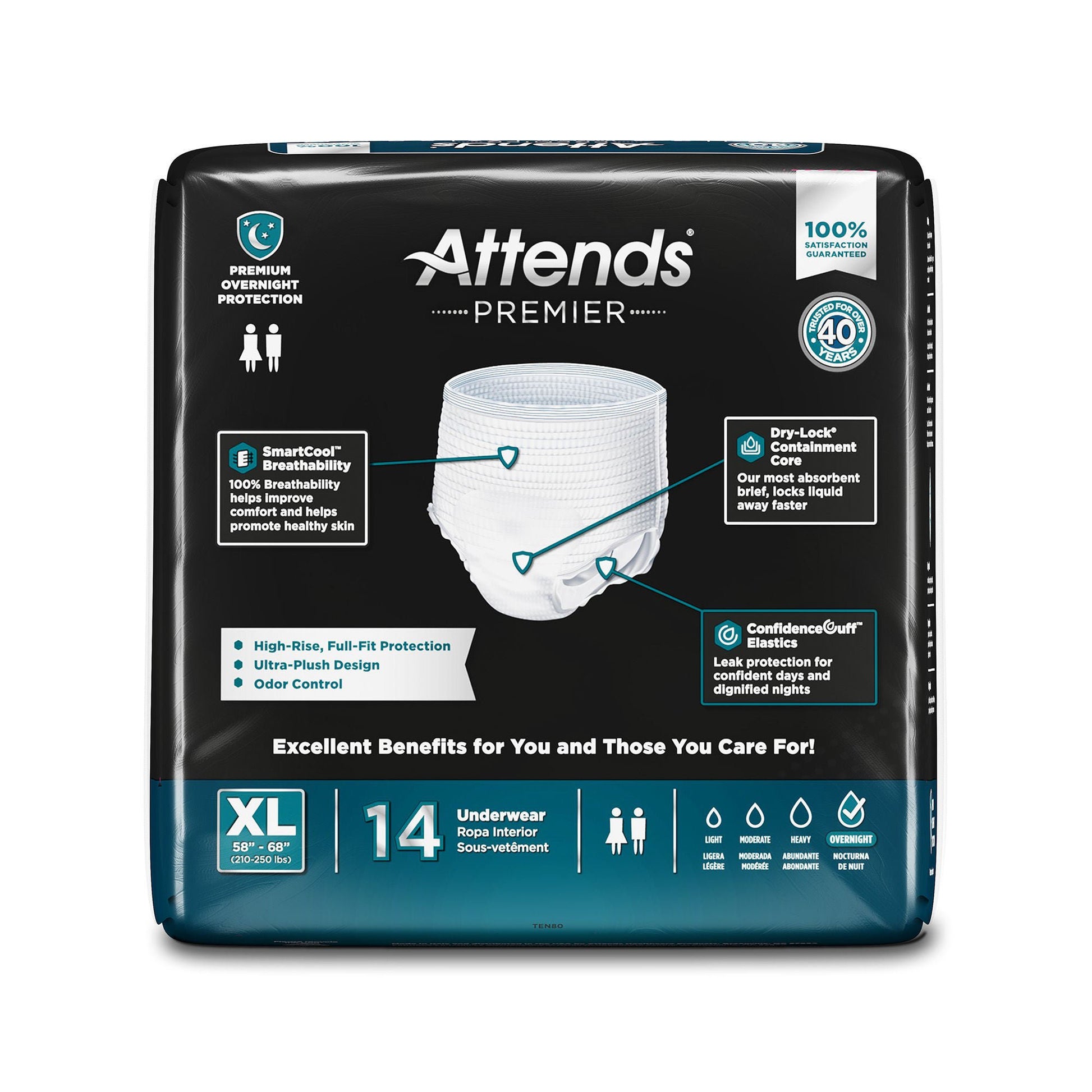 Attends® Premier Underwear, Heavy Absorbency, 58 – 68 Inch Waist/Hip