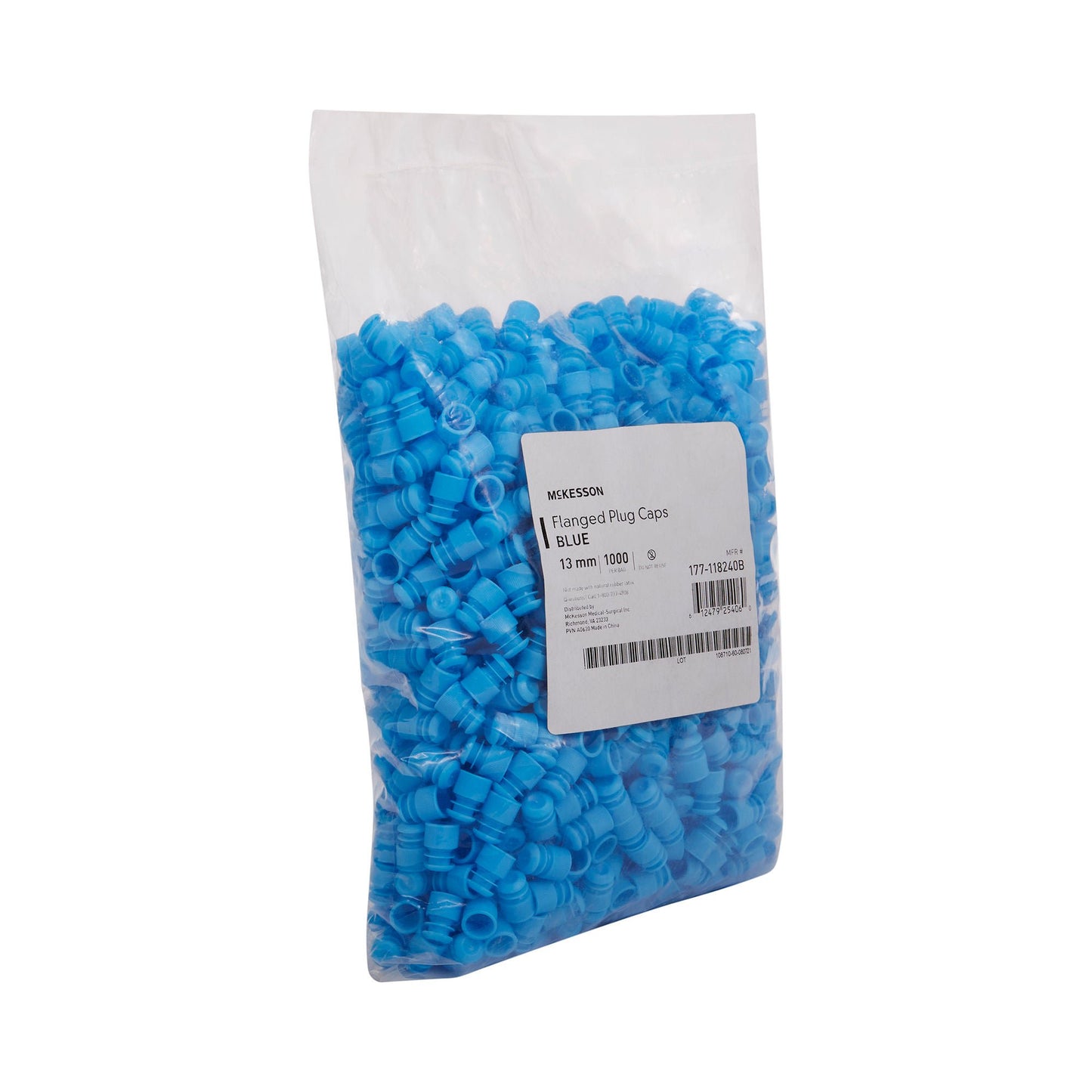 McKesson Flanged Plug Cap, Blue, Polyethylene, for Use with 13 mm Tubes