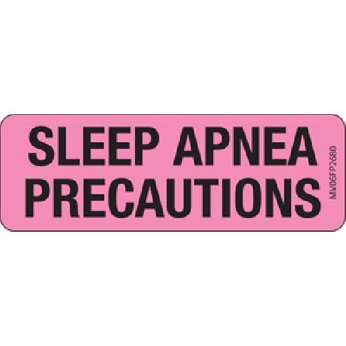MedVision Pre-Printed Label Auxiliary Label Pink Paper SLEEP APNEA PRECAUTIONS Black Alert Label
