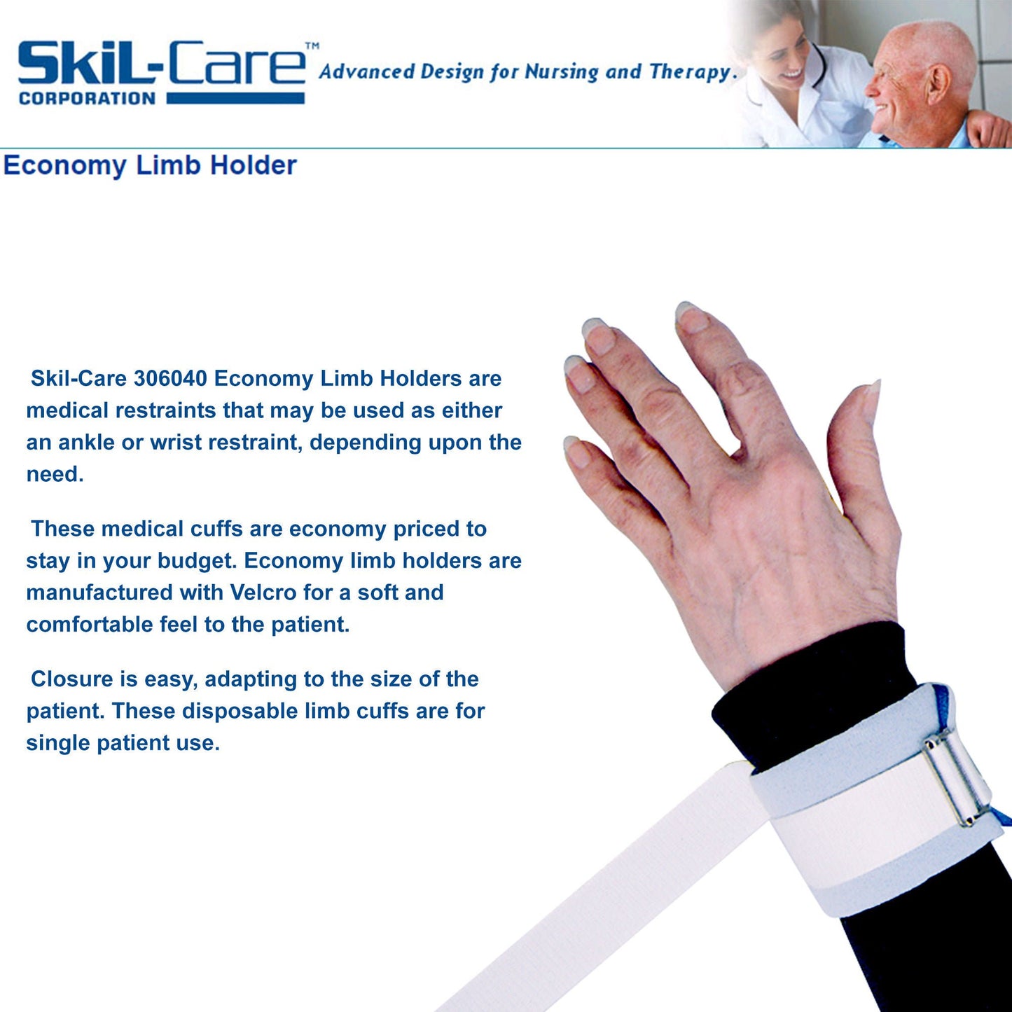 SkiL-Care™ Dispos-A-Cuff Limb Restraint, Blue