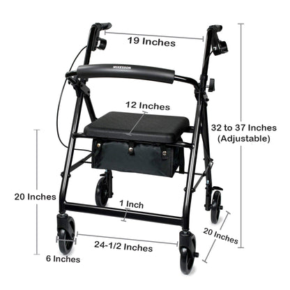 McKesson Folding Aluminum Four-Wheel Rollator, Black