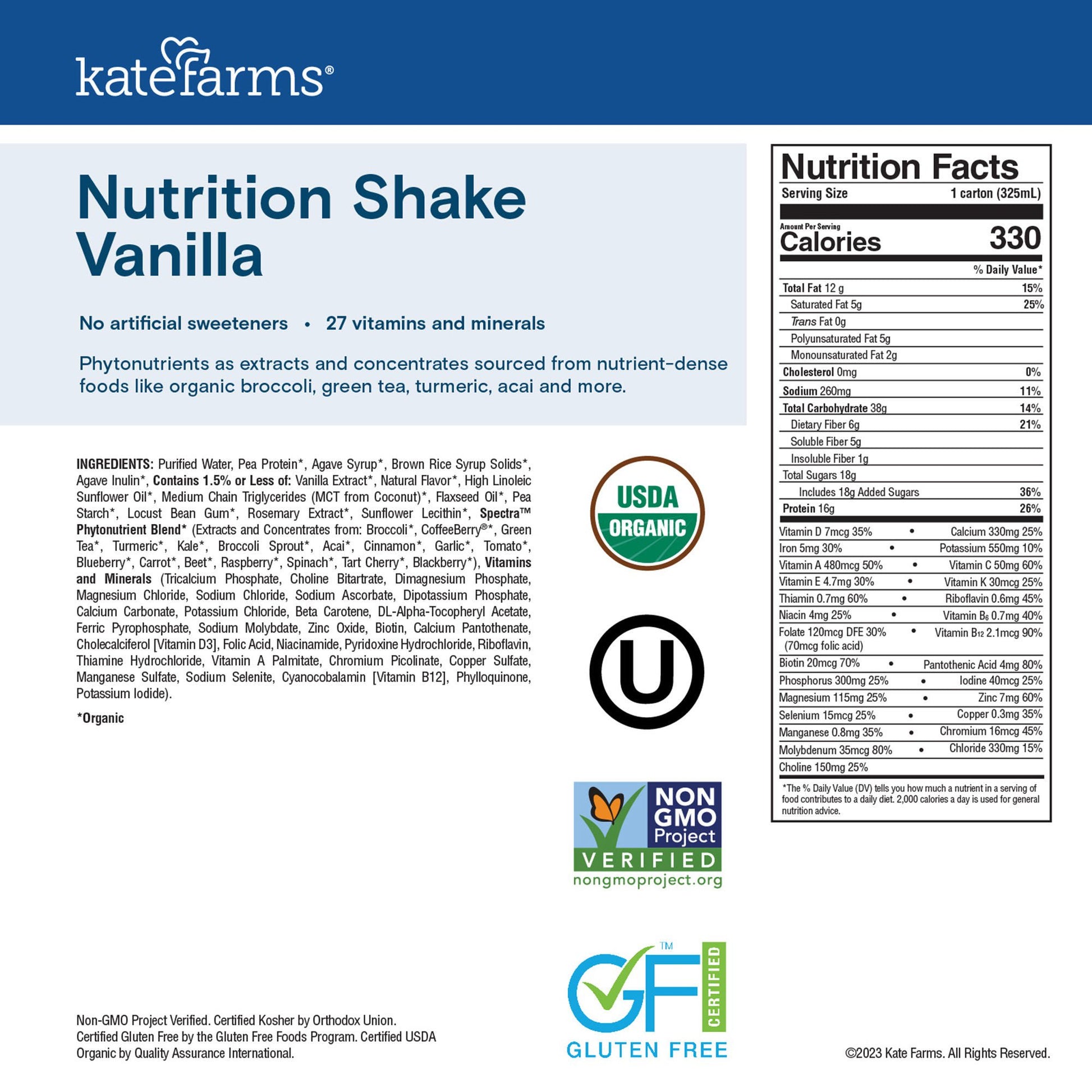 Kate Farms® Nutrition Shake, Vanilla, carton