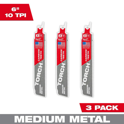 Milwaukee 6" 10 TPI TORCH with Carbide Teeth SAWZALL Blade for Conduit and Strut (3 PK) 48-00-5351 | 6 in Blade Length, 3-Piece