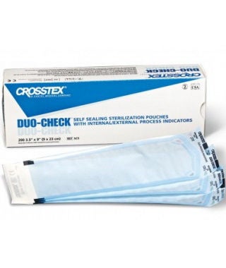 Duo-Check Sterilization Pouch Ethylene Oxide (EO) Gas / Steam White / Blue Heat Seal Paper / Film
