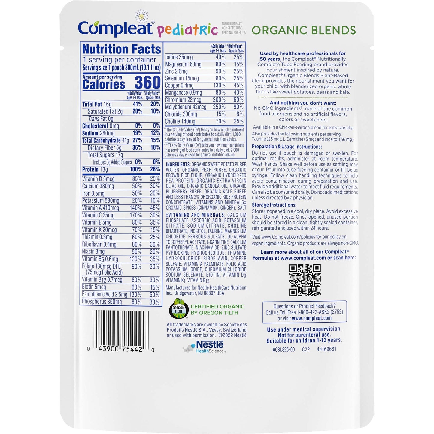 Compleat® Pediatric Organic Blends Tube Feeding Formula, Plant-Based, Non-GMO