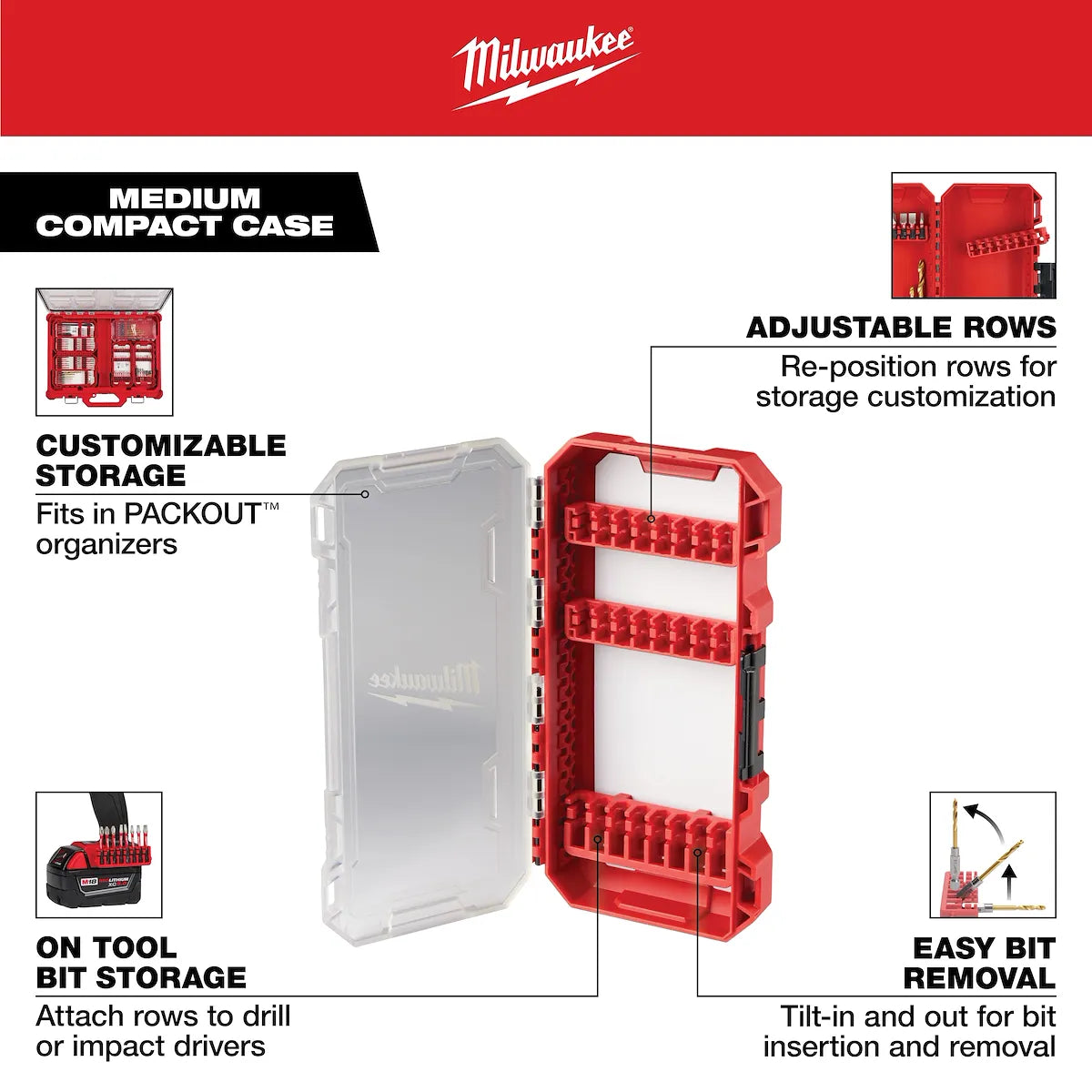 Milwaukee Customizable Medium Compact Case for Impact Driver Accessories 48-32-9931 | Polypropylene