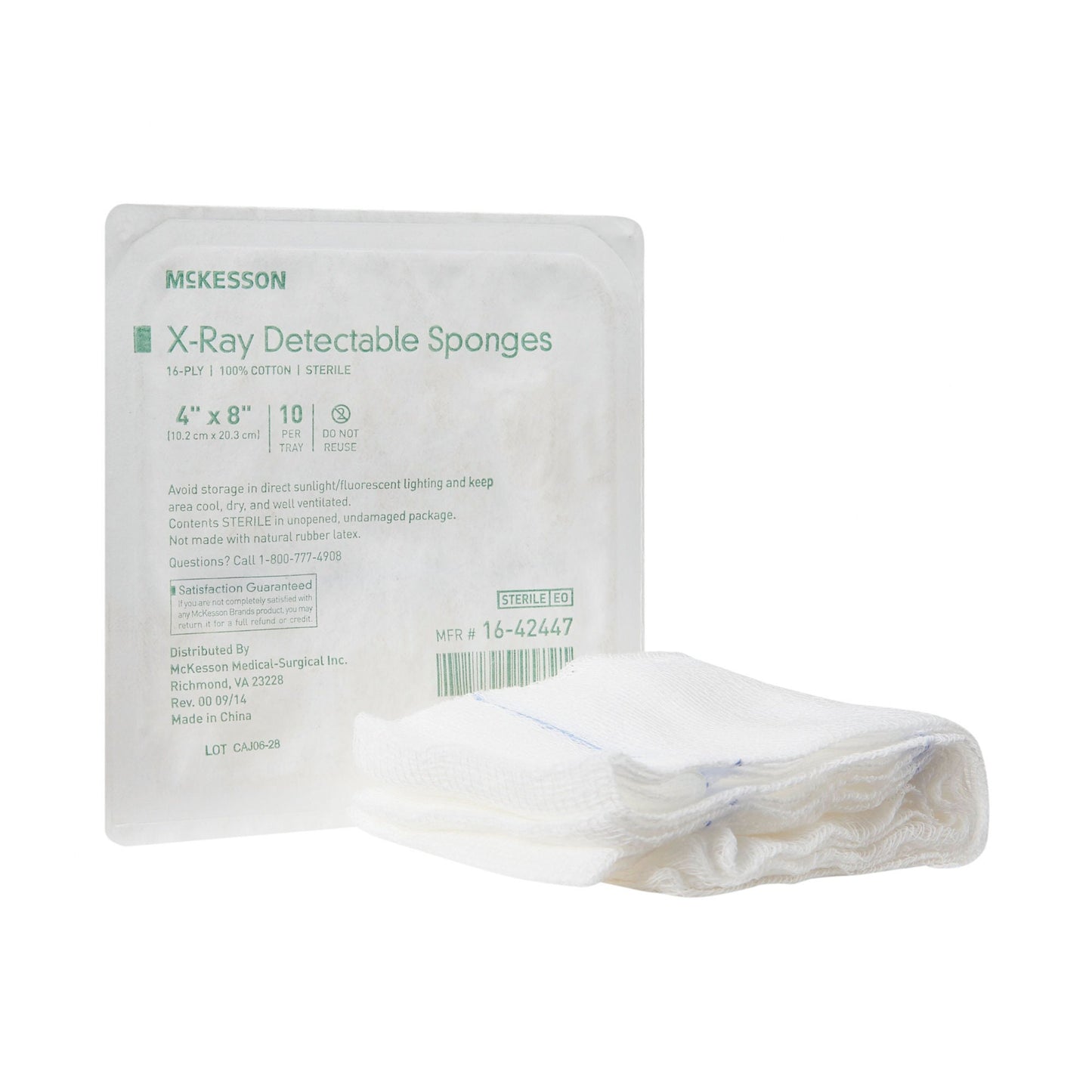 McKesson Sterile X-ray Detectable Gauze Sponge, 16-Ply