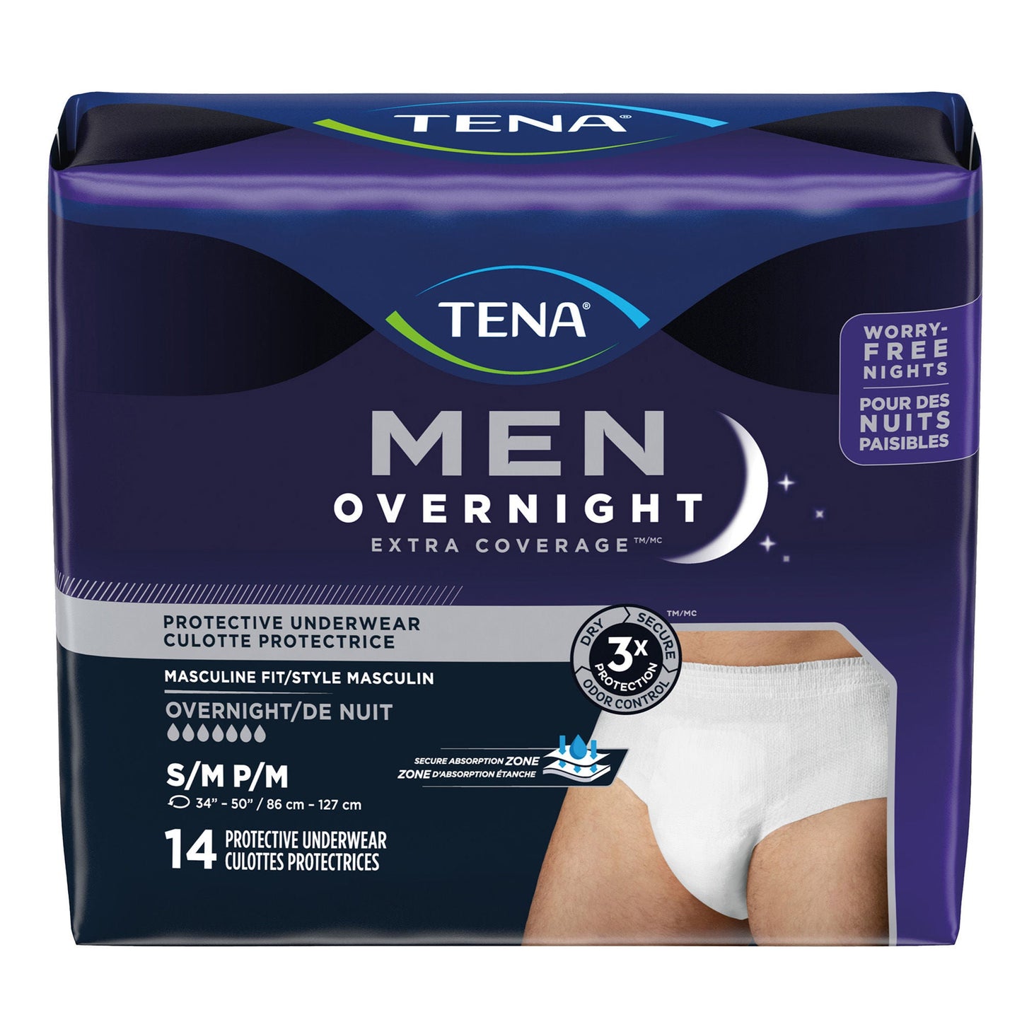 Tena® Men Overnight Extra Coverage Protective Underwear, Heavy Absorbency, S/M