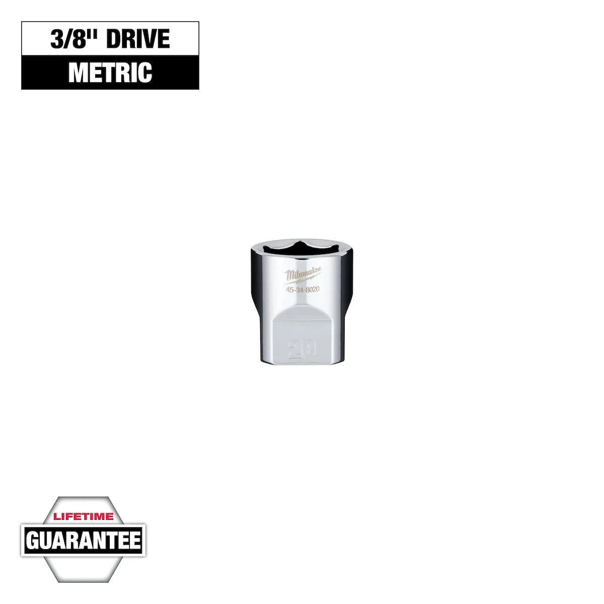 Milwaukee 3/8" Drive 20mm Socket 45-34-8020 | 3/8 in Drive, Chrome Vanadium Steel