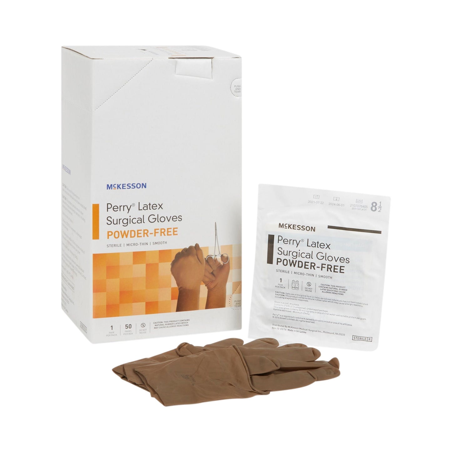 Sterile McKesson Perry® Latex Surgical Gloves, Brown