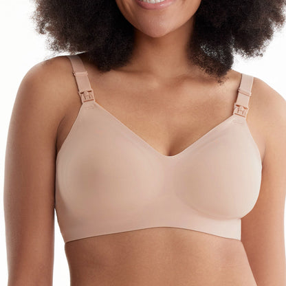 Momcozy Nursing Bra 34 to 36 Inch Chest Medium Beige Back Hook and Eye Closure Adjustable Shoulder Strap