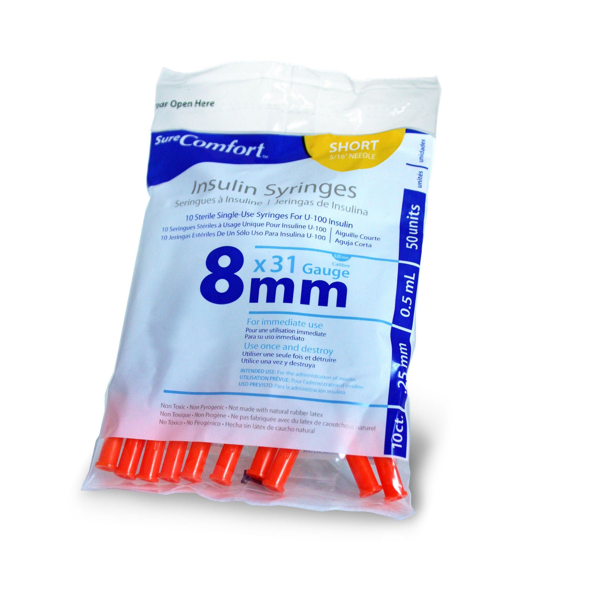 Surecomfort® Standard Insulin Syringe with Needle, 31 Gauge, 5/16 Inch