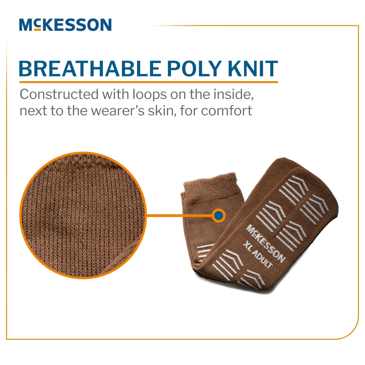 McKesson Slipper Socks, Single Tread, Extra Large, Brown