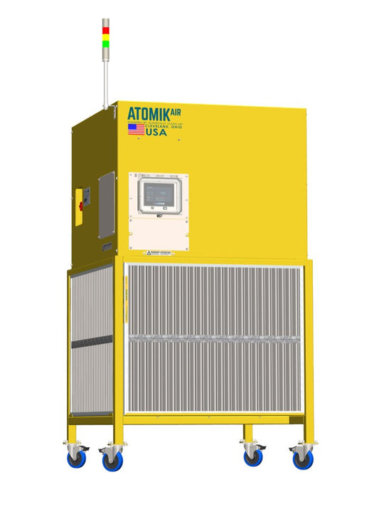 Surgically Clean Air ATOMIKAIR SCA9000 industrial air purifier on lockable casters with washable MERV-13 filter bank