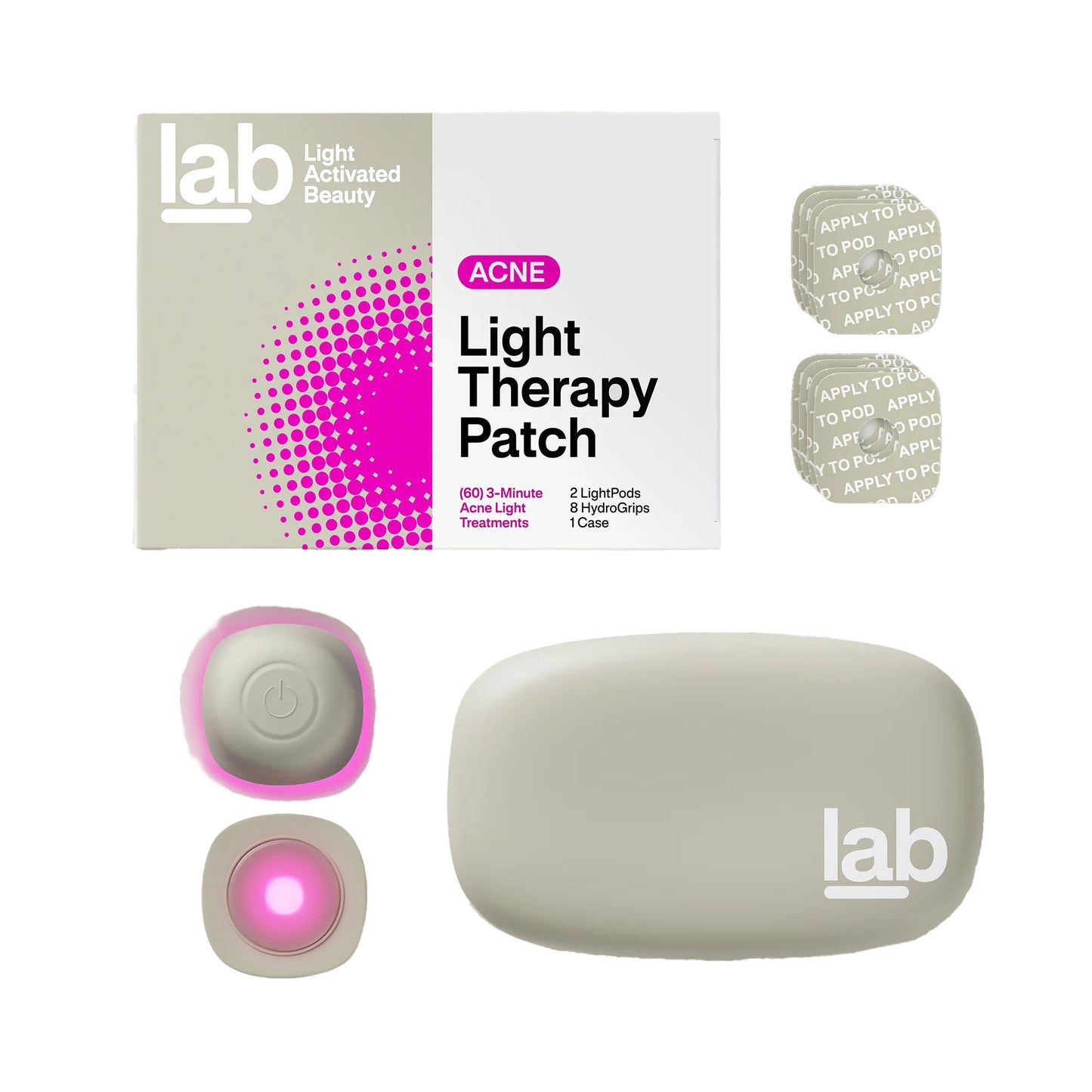LAB Acne Light Therapy Patch Acne Treatments w/ 2 Lightpods, 8 Hydrogrips, Case