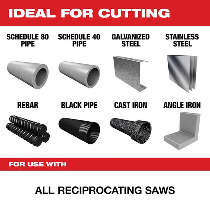 Milwaukee 6" 8 TPI TORCH with NITRUS Carbide SAWZALL Blade for Cast Iron (3 PK) 48-00-5361 | 6 in Blade Length, 3-Piece