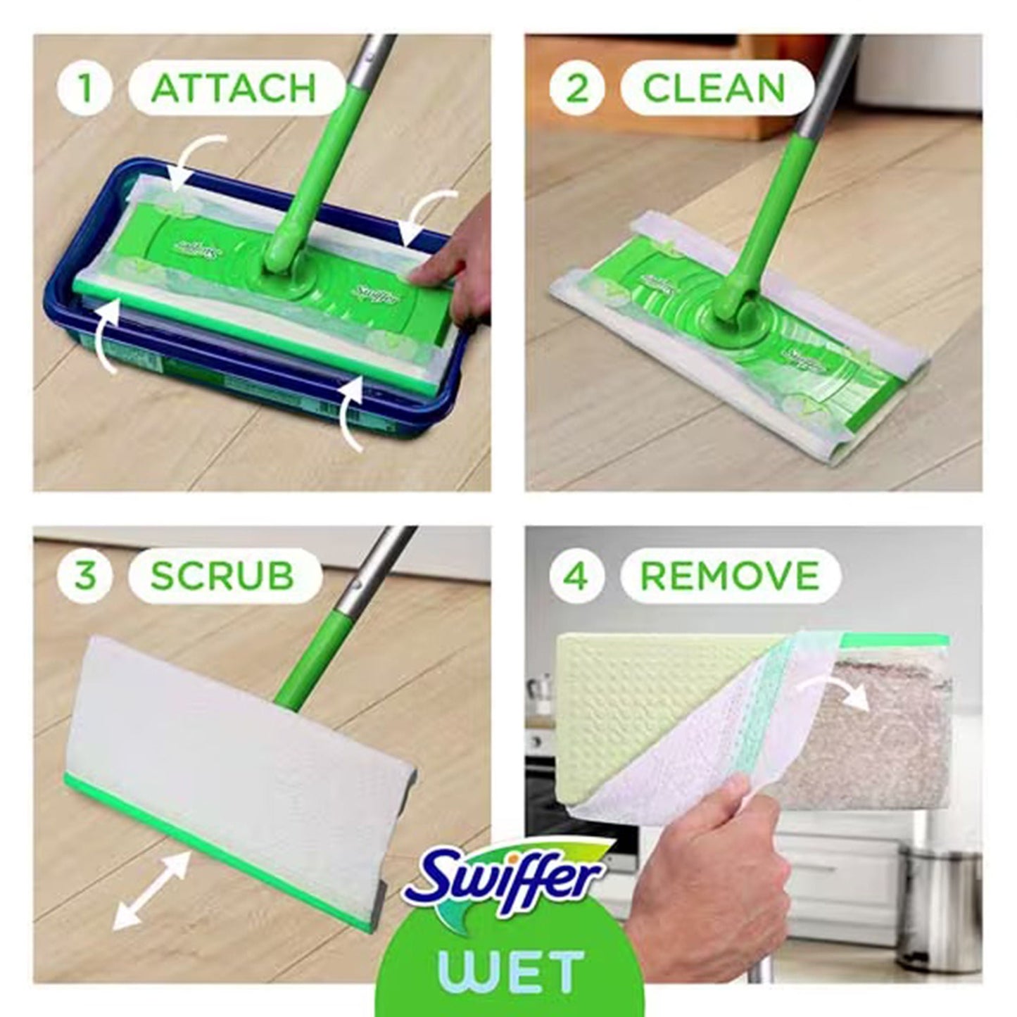 Swiffer Saturated Wet Mop Pad Bound Edge White Cloth Disposable