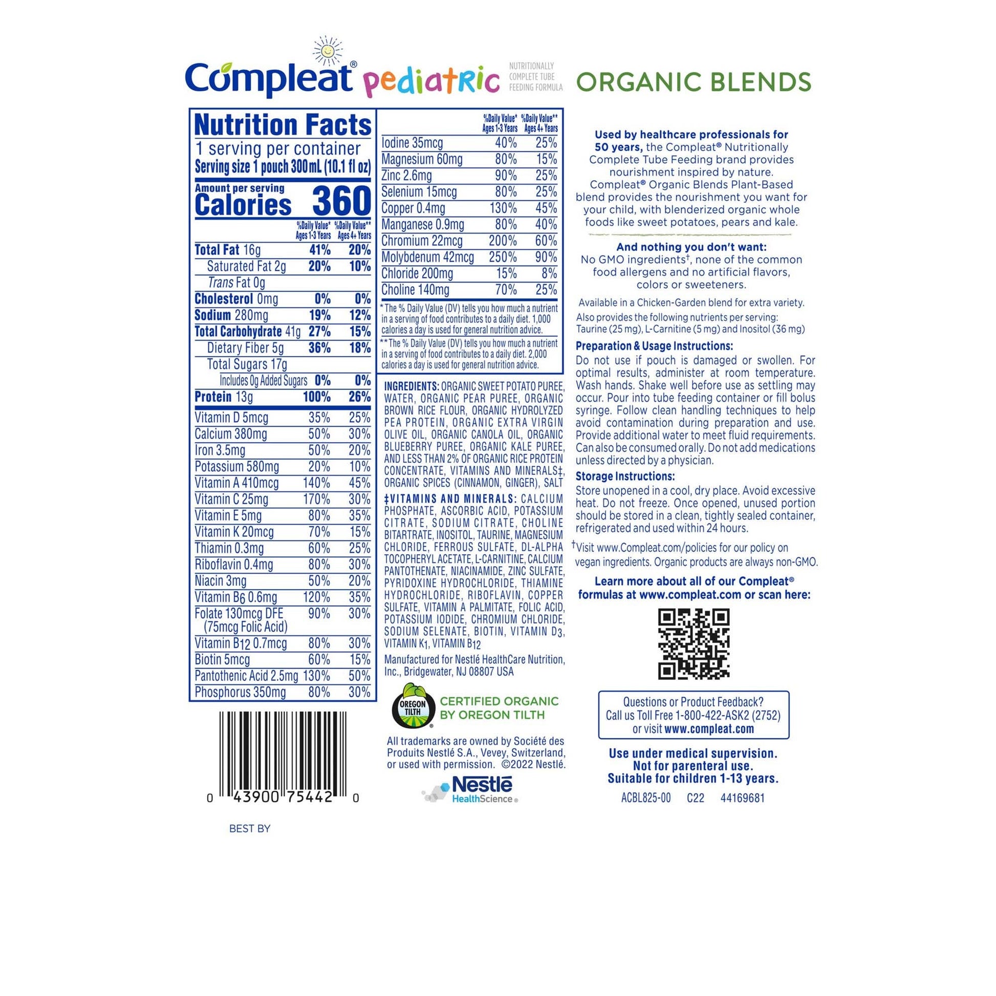 Compleat® Pediatric Organic Blends Tube Feeding Formula, Plant-Based, Non-GMO
