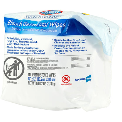 Clorox Healthcare® Bleach Germicidal Wipes, Refill Pouch, .