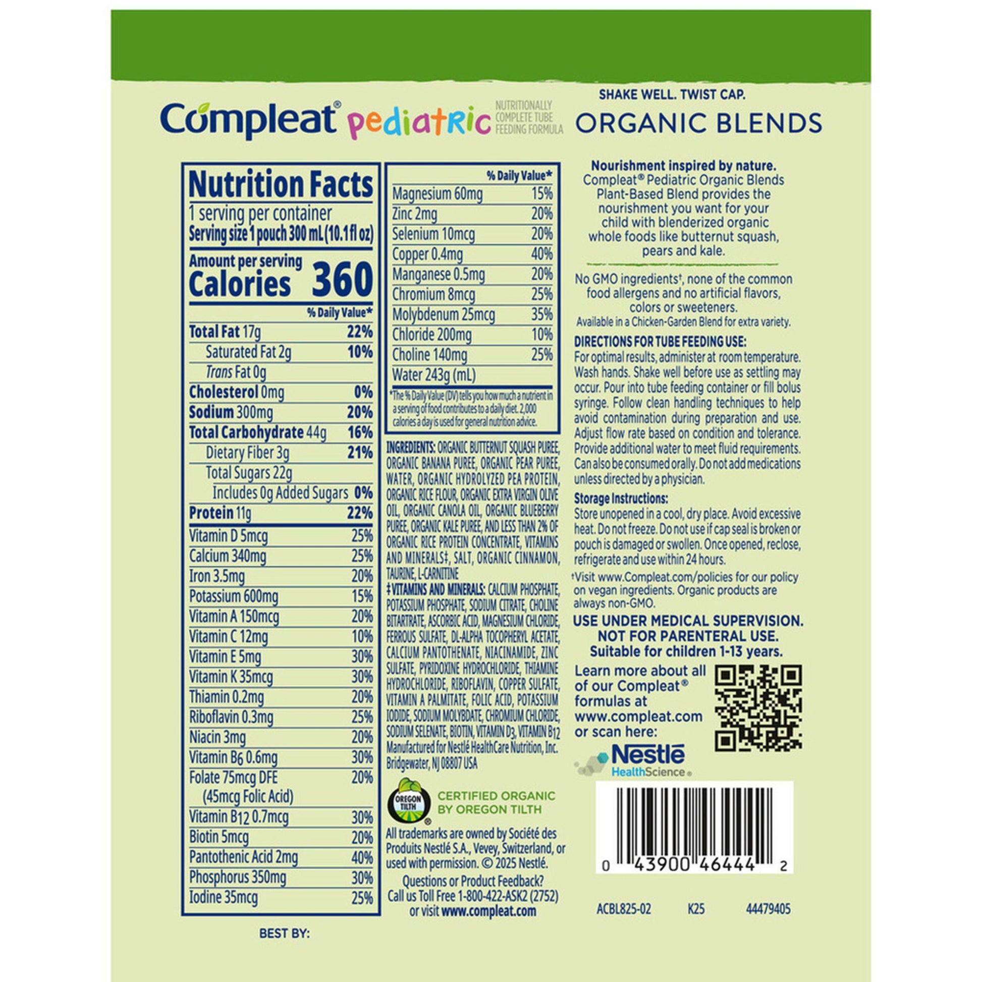 Compleat Pediatric Organic Blends Plant-Based Pediatric Tube Feeding Formula Unflavored Pouch Liquid
