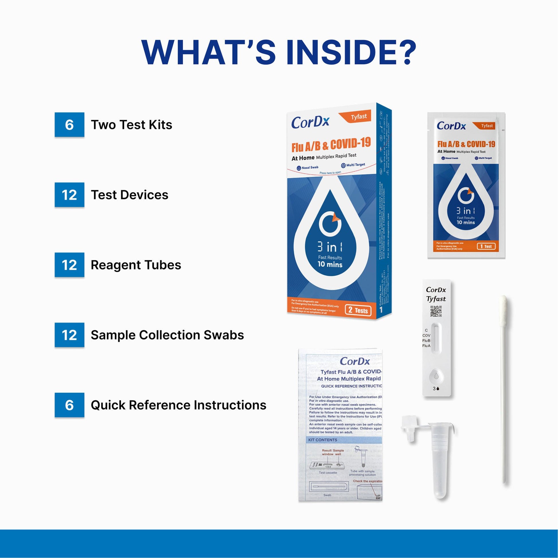 Tyfast Respiratory Test Kit Flu A/B & COVID-19 At Home Multiplex Rapid Test 1 Test per Kit