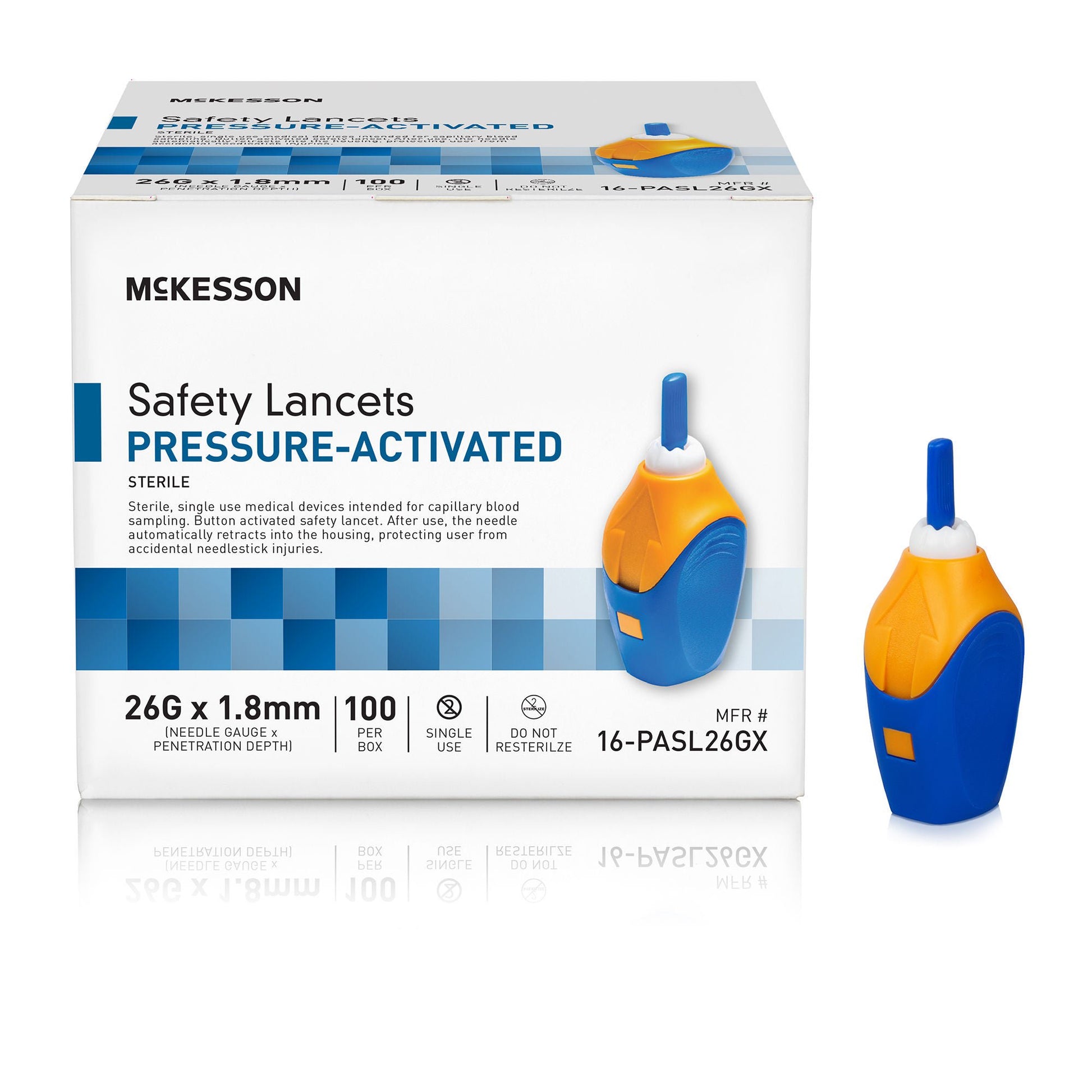 McKesson Pressure Activated Safety Lancets, Blue