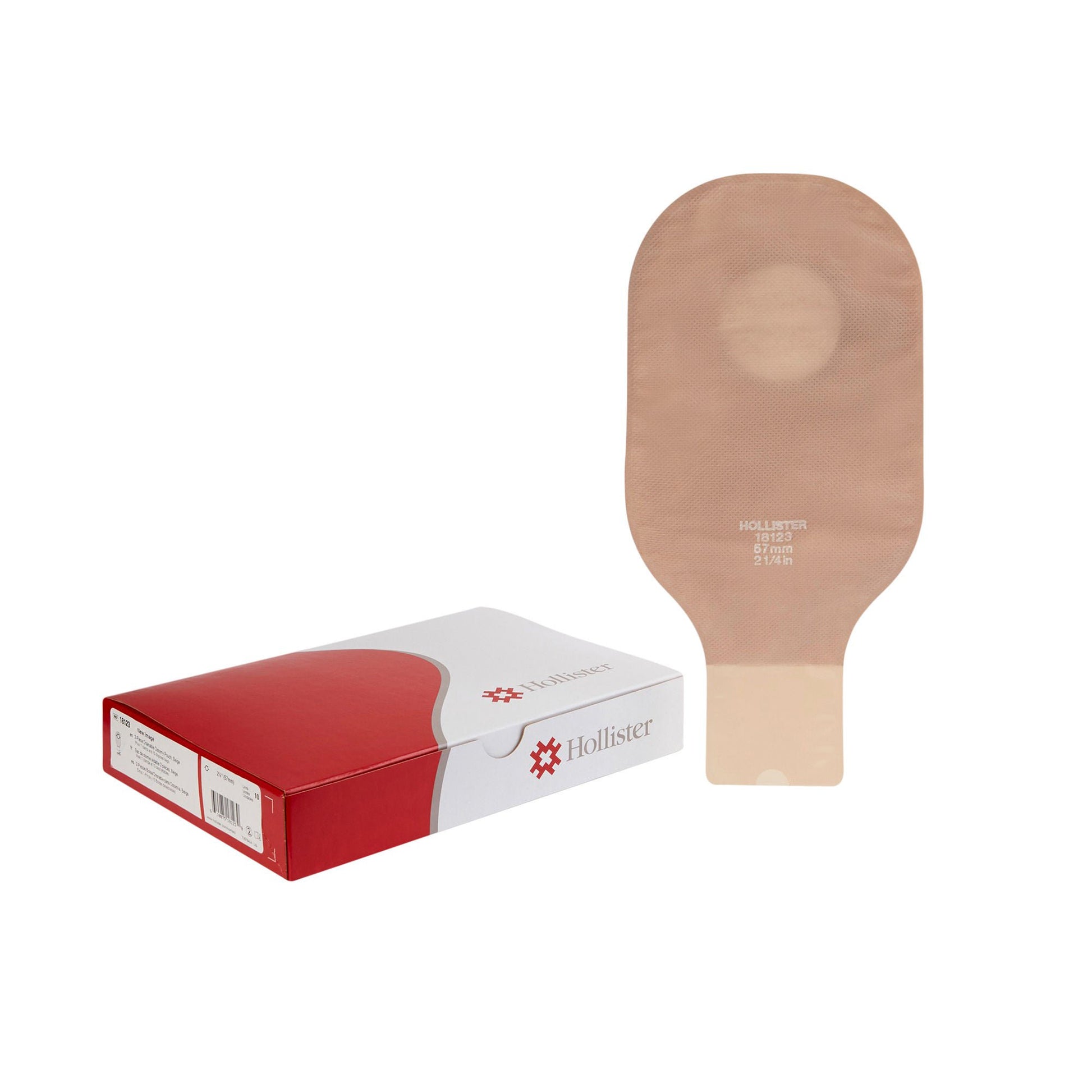 New Image™ 18123 2-Piece Beige Colostomy Pouch, Pre-cut to Fit Stomas, Red