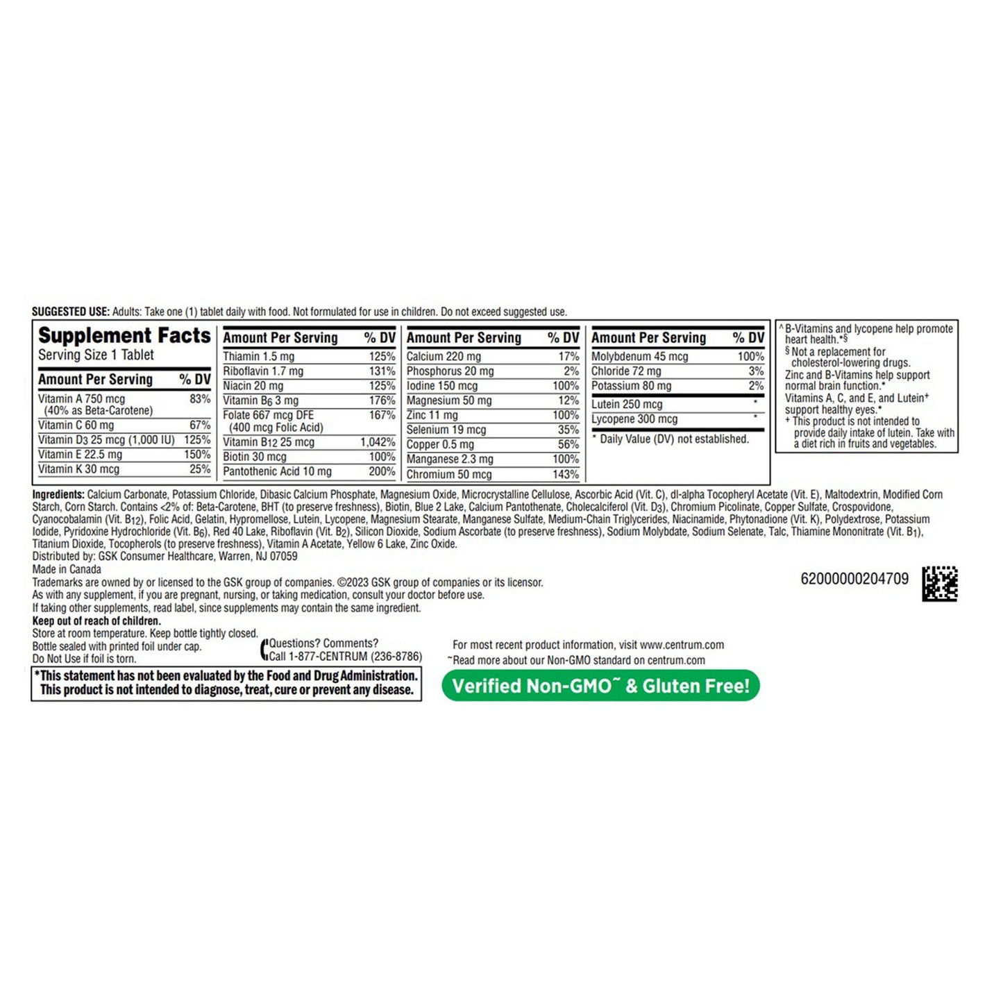 Centrum Silver Adults 50+ Multivitamin/Multimineral Supplement Tablets