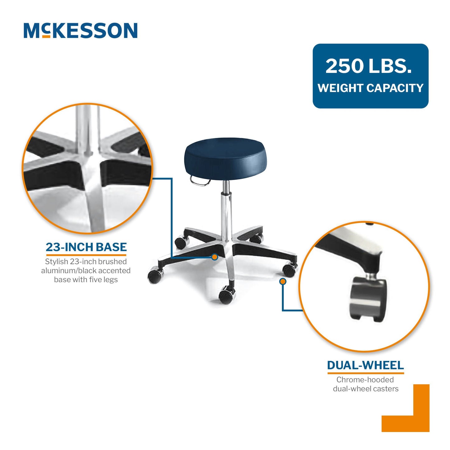 McKesson Round Pneumatic Exam Stool, Blue, without Backrest