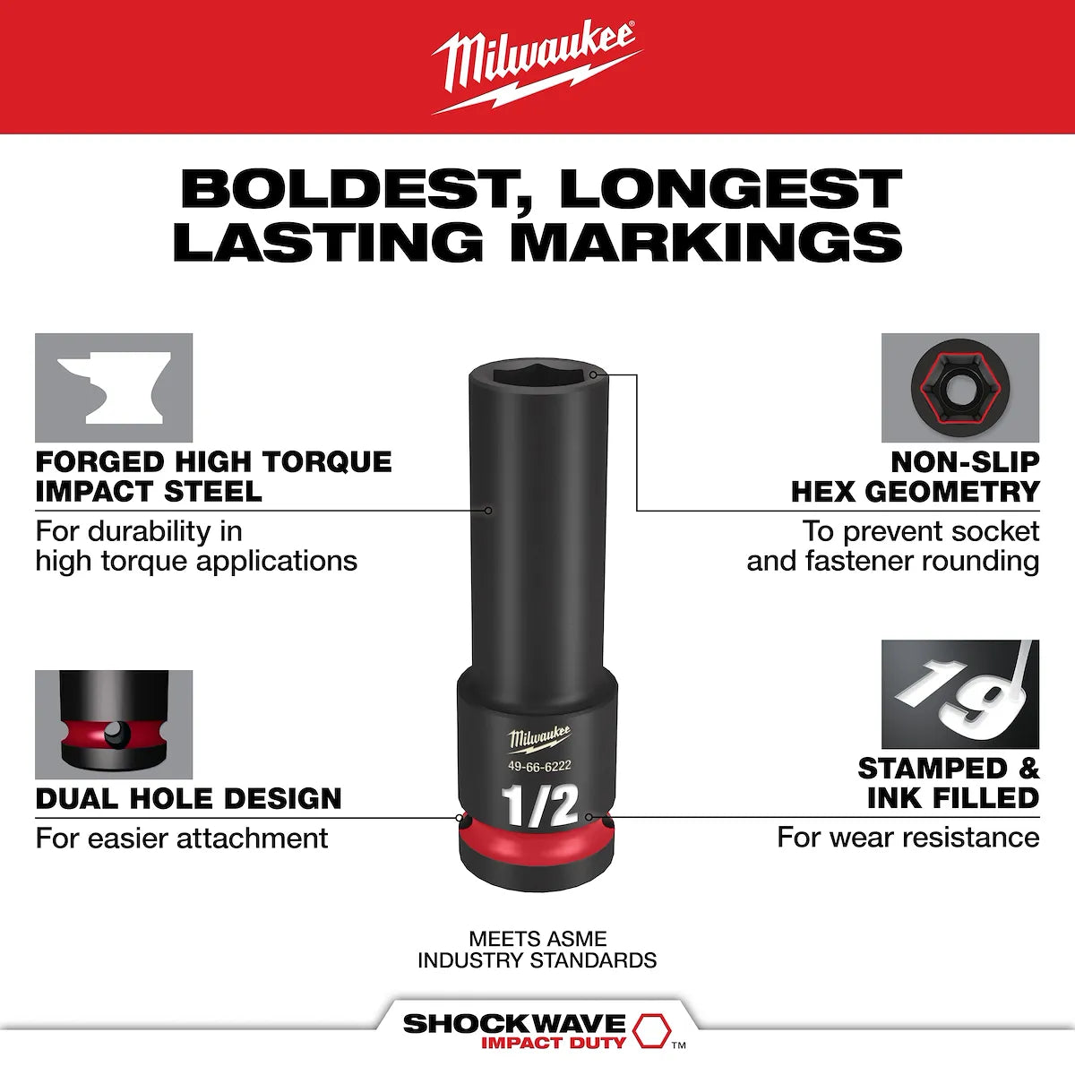Milwaukee 12PC SHOCKWAVE Impact Duty 3/8" Drive SAE Deep 6 Point Socket Set 49-66-6120