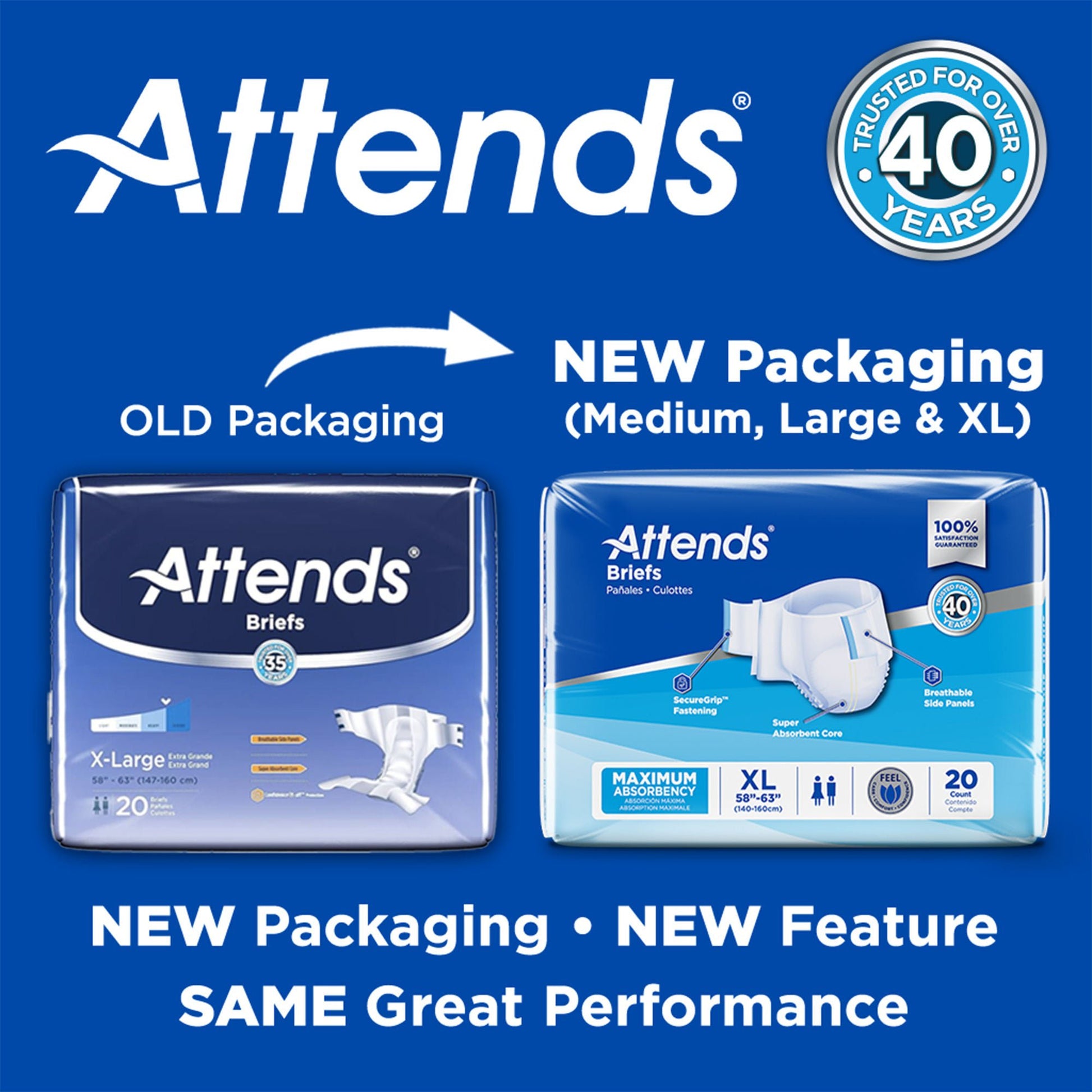 Attends® Briefs, Adult, Heavy Absorbency, Disposable, White
