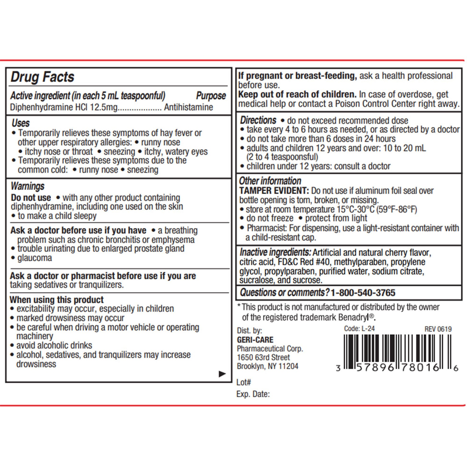 Geri-Care Allergy Relief 12.5 mg / Strength Liquid 16 oz.