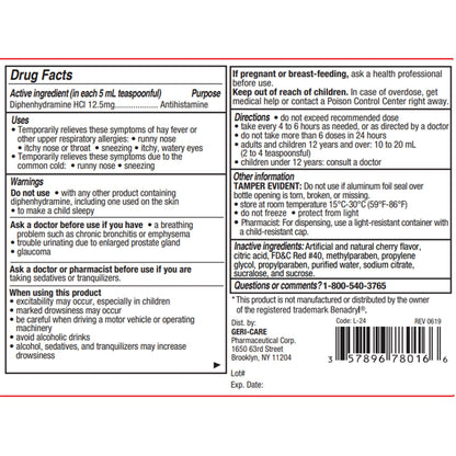 Geri-Care Allergy Relief 12.5 mg / Strength Liquid 16 oz.